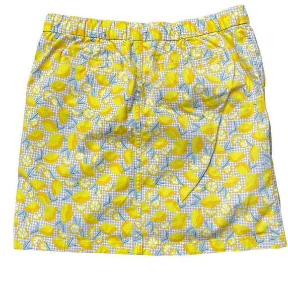 Land's End Skort Women’s 12 Yellow Lemon Gingham Print Pull On Skort Pockets - Picture 2 of 6